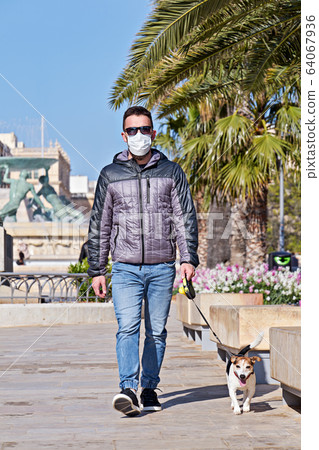 Quarantine walk with dog covid-19 pandemic Quarantine walk with dog covid-19 pandemic 64067936