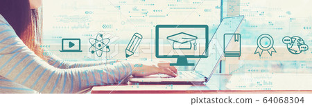 E-learning concept with woman working on a laptop 64068304