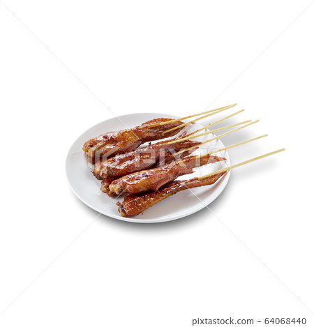 Thai food with grilled chicken wings on white 64068440