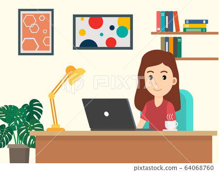 Vector illustration of freelancer woman working Vector illustration of freelancer woman working 64068760