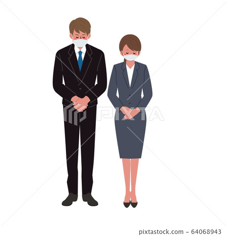 Illustration of a businessman in a mask a business woman Illustration of a businessman in a mask a business woman 64068943