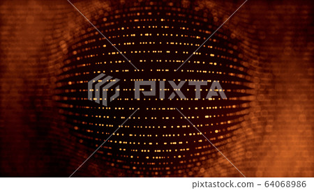 abstract gold background of glow particles form lines, surfaces as futuristic structures in cyberspace or hologram. Sci-fi theme of microworld, nanotechnology or cosmic space. Depth of field bokeh 3 64068986