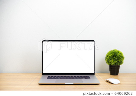 Laptop computer with white blank screen, mouse and Laptop computer with white blank screen, mouse and 64069262