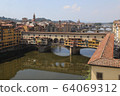 Florence, Italy - 2020. View of bridge Ponte Vecchio over Arno river. 64069312