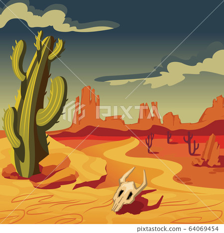 Cartoon Color Desert Landscape Scene Concept. Vector Cartoon Color Desert Landscape Scene Concept. Vector 64069454