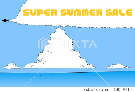Summer blue sky and approaching clouds and sea illustration summer sale Summer blue sky and approaching clouds and sea illustration summer sale 64069716
