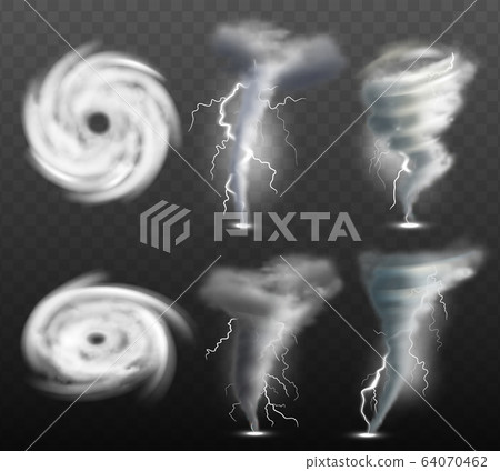 Weather tornado. Water cyclonic storm nature power vector realistic tornado pictures 64070462