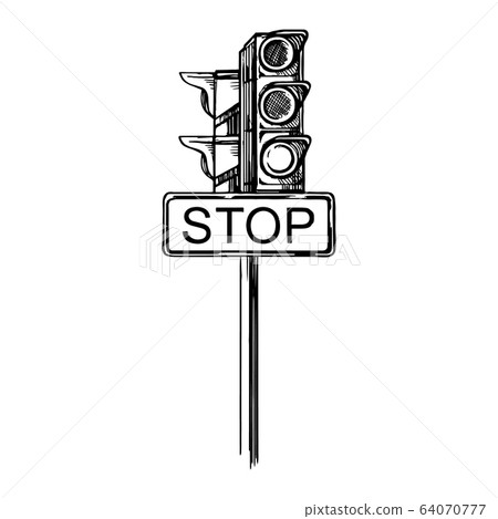 Traffic light with traffic signs. Traffic light with traffic signs. 64070777