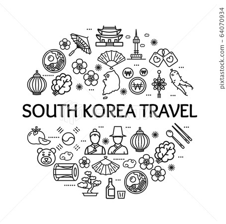 Korea Signs Round Design Template Thin Line Icon Concept. Vector 64070934
