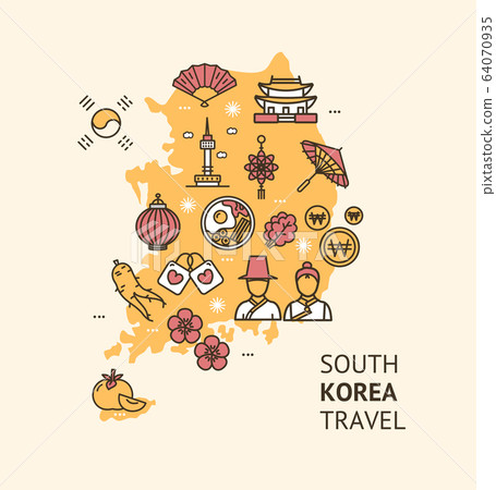 Korea Travel Banner Card with Map. Vector 64070935