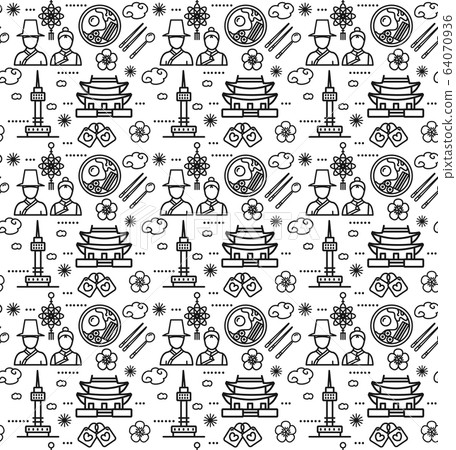 Korea Signs Seamless Pattern Background on a White. Vector 64070936