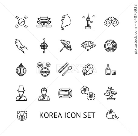 Korea Sign Black Thin Line Icon Set. Vector 64070938