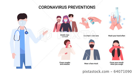 doctor explaining basic protective measures coronavirus prevention protect yourself from 2019-nCoV doctor explaining basic protective measures coronavirus prevention protect yourself from 2019-nCoV 64071090