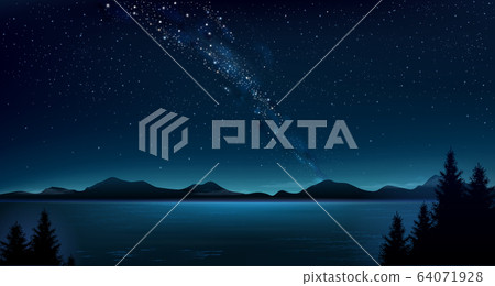 Night mountain landscape and the Milky Way Night mountain landscape and the Milky Way 64071928