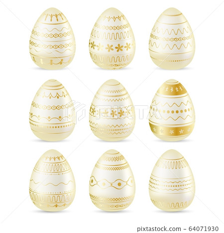Easter egg. Set of realistic eggs with golden ornament. Easter collection. Vector illustration. Easter egg. Set of realistic eggs with golden ornament. Easter collection. Vector illustration. 64071930
