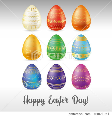 Easter egg. Set of realistic eggs. Easter collection. Vector illustration. Easter egg. Set of realistic eggs. Easter collection. Vector illustration. 64071931