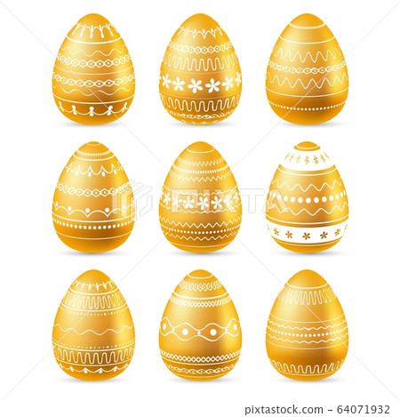 Easter egg. Set of realistic golden eggs. Easter collection. Vector illustration. Easter egg. Set of realistic golden eggs. Easter collection. Vector illustration. 64071932