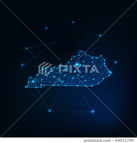 Kentucky state USA map glowing silhouette outline made of stars lines, low polygonal shapes. 64072794