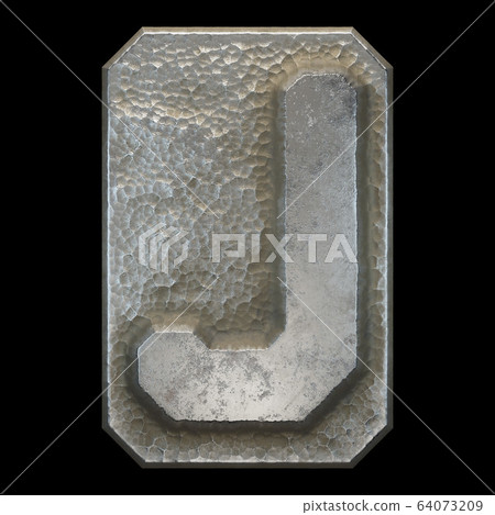 Industrial metal alphabet letter J on black background 3d 64073209