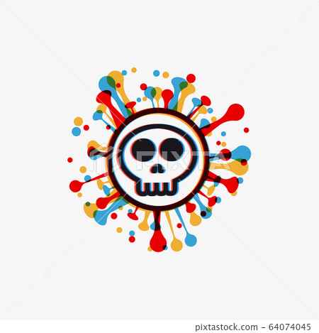 stereo effect of a bacterium virus in the shape of a Skull shape Covid-19 coronavirus. 64074045