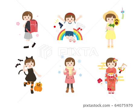 小學女孩四個季節事件圖 64075970
