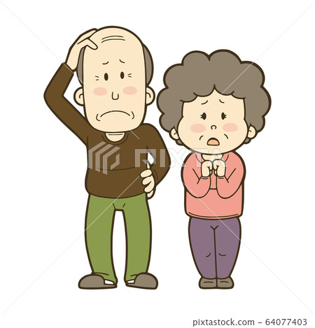 老年人感到焦慮的男人和女人 64077403