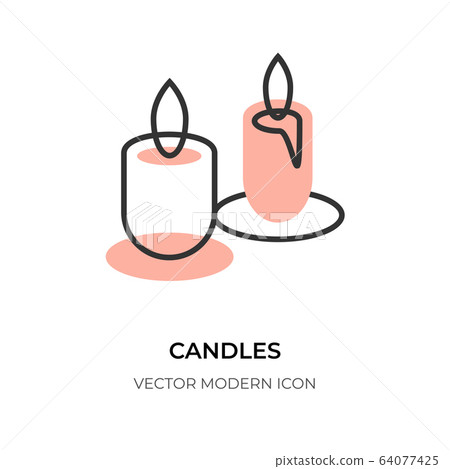 Two candle flate line icon wax holiday logo vector Two candle flate line icon wax holiday logo vector 64077425
