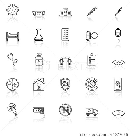 Coronavirus line icons with reflect on white 64077686