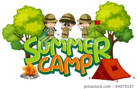 Font design for word summer camp with kids at - Stock Illustration ...