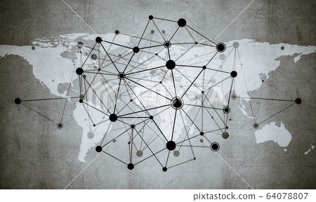 Lines and dots as networking idea drawn on cement background Lines and dots as networking idea drawn on cement background 64078807