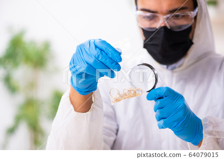 Male expert criminologist working in the lab for evidence Male expert criminologist working in the lab for evidence 64079015