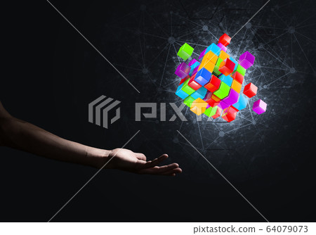 Idea of new technologies and integration presented by cube figure 64079073