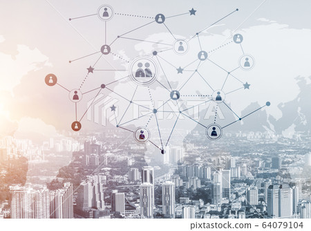 Modern city and social net as concept for global networking 64079104