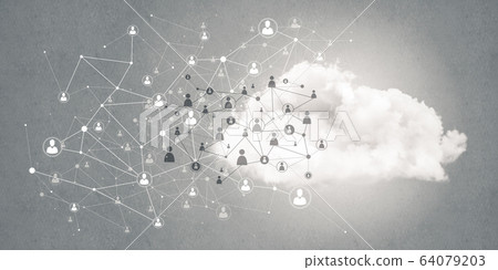 Lines and dots as networking idea drawn on gray background Lines and dots as networking idea drawn on gray background 64079203