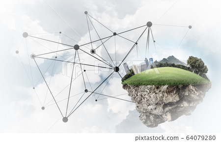 Concept of modern networking technologies and eco green construc 64079280