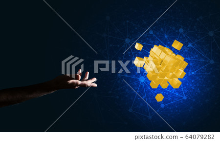 Idea of new technologies and integration presented by cube figure 64079282