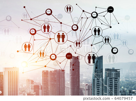 Modern city and social net as concept for global networking 64079457