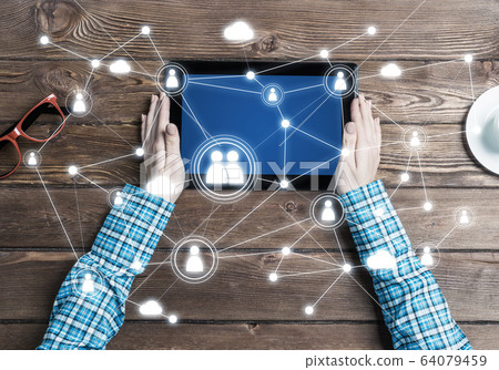 Concept of social communication and networking with social connection lines Concept of social communication and networking with social connection lines 64079459