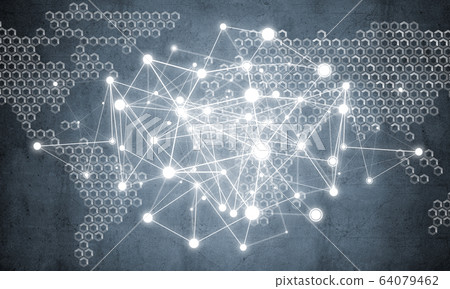 Lines and dots as networking idea drawn on cement background Lines and dots as networking idea drawn on cement background 64079462