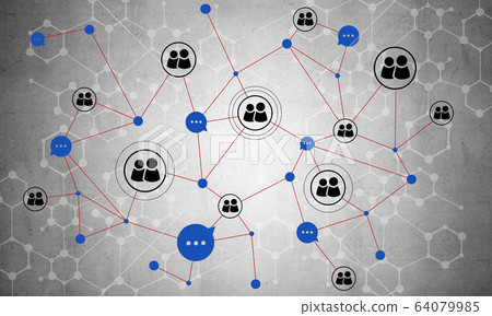 Lines and dots as networking idea drawn on cement background Lines and dots as networking idea drawn on cement background 64079985