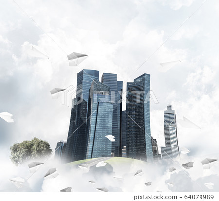 Concept of eco green life as elegant business center on white cl Concept of eco green life as elegant business center on white cl 64079989
