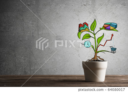 Drawn income tree in white pot for business investment savings and making money Drawn income tree in white pot for business investment savings and making money 64080017