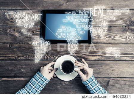 Concept of international business or connection with woman using Concept of international business or connection with woman using 64080224