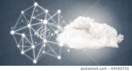 Lines and dots as networking idea drawn on blue background 64080350