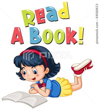 Font design for word read a book with girl reading - Stock Illustration ...