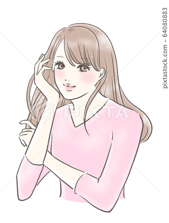 沒有背景的微笑的婦女(桃紅色) 沒有背景的微笑的婦女(桃紅色) 64080883