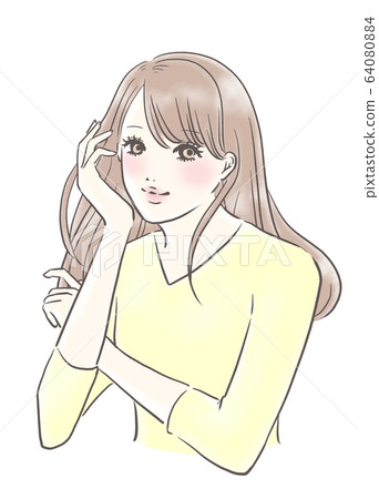 微笑的女人沒有背景(黃色) 微笑的女人沒有背景(黃色) 64080884