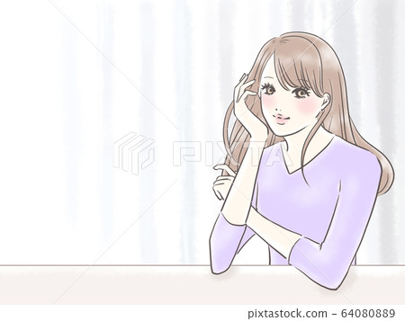 There is a smiling woman background (light purple) There is a smiling woman background (light purple) 64080889