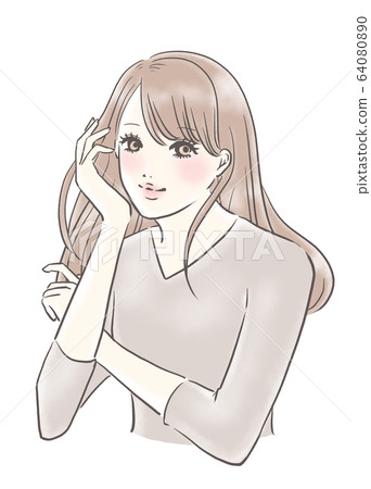 微笑的女人沒有背景（米色） 64080890