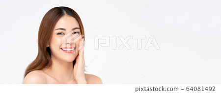 Smiling Asian woman with fair skin and hand Smiling Asian woman with fair skin and hand 64081492